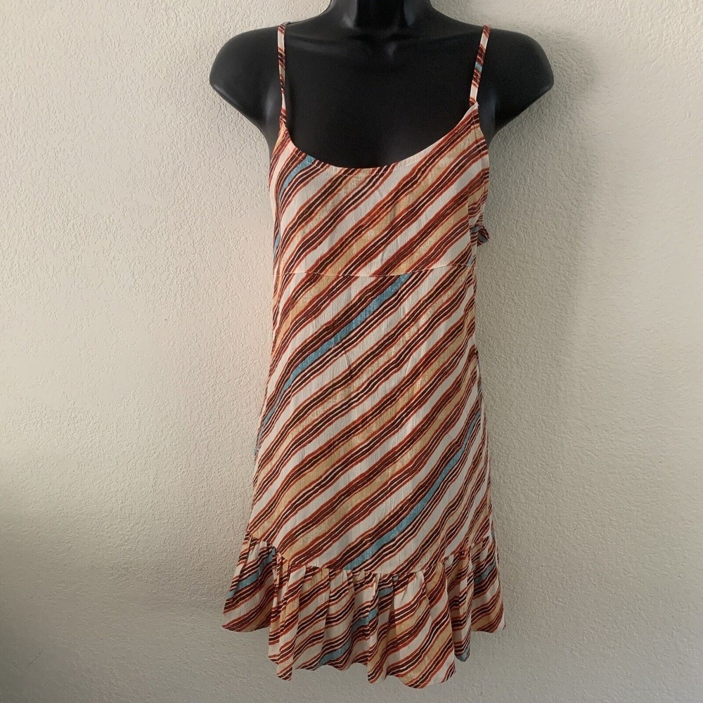 Urban Outfitters sun dress size small orange blue stripe mini lightweight ruffle